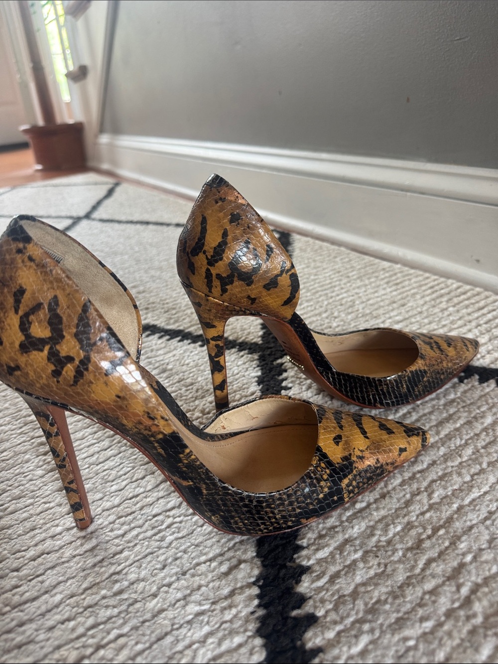 SCHUTZ Tan and Black Snake-Print Pointed D'Orsay Pumps - Picture 4 of 6